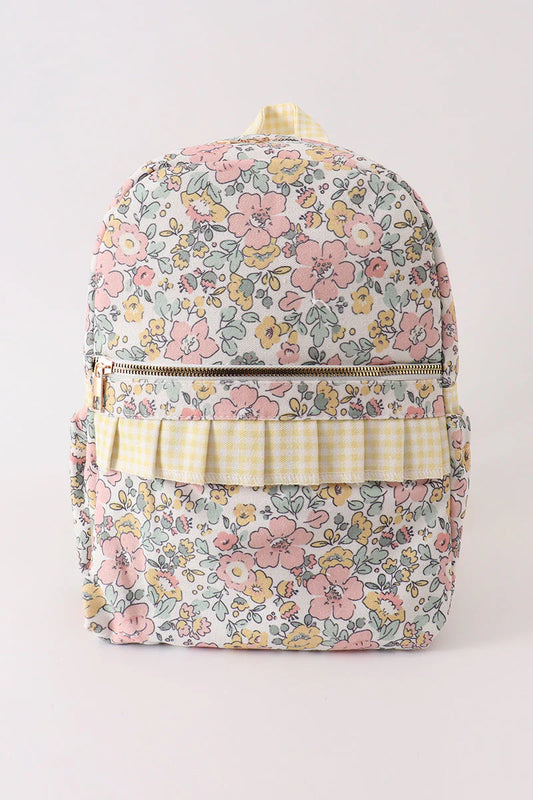 YELLOW FLORAL RUFFLE BACKPACK - SMALL