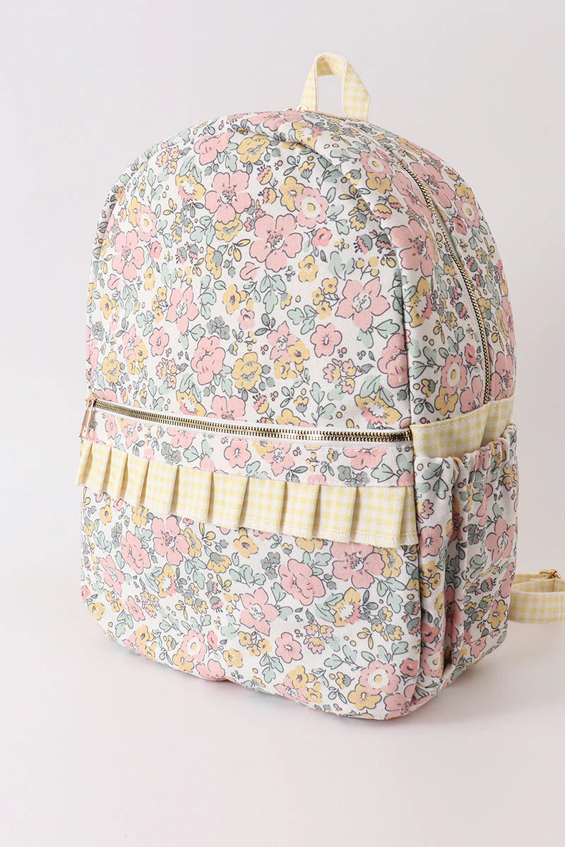 YELLOW FLORAL RUFFLE BACKPACK - SMALL