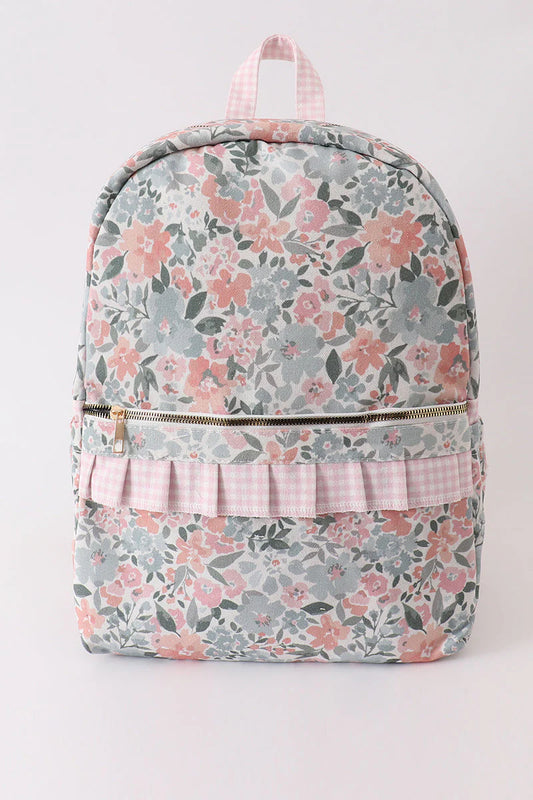 PINK FLORAL RUFFLE BACKPACK - SMALL