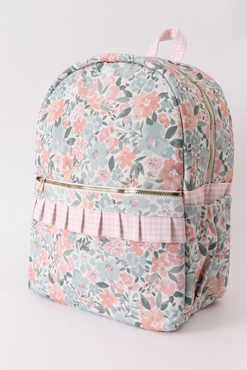 PINK FLORAL RUFFLE BACKPACK - SMALL