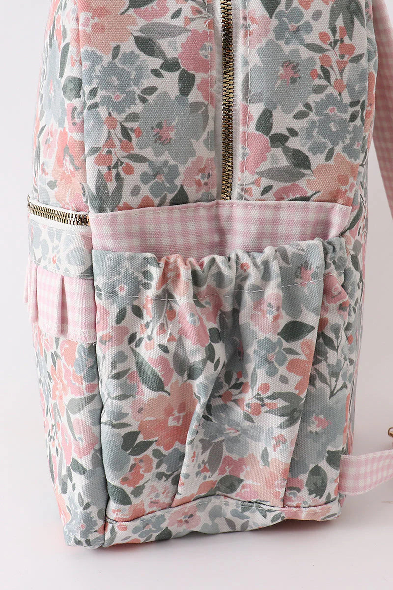 PINK FLORAL RUFFLE BACKPACK - SMALL