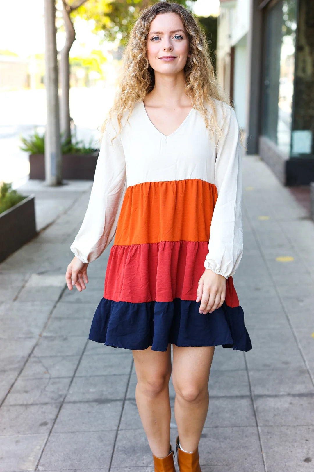 Fall Multicolor Tiered Babydoll Dress