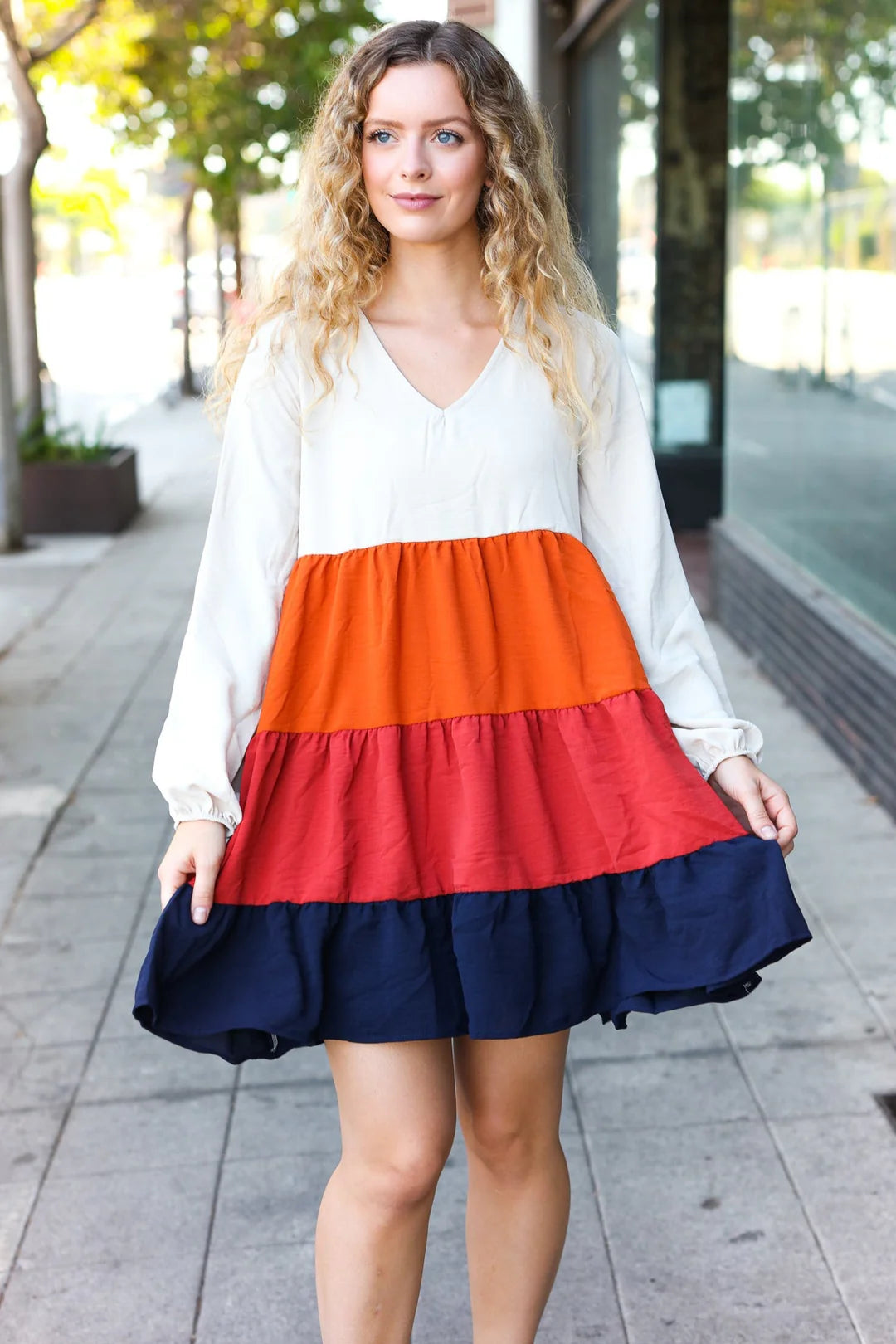 Fall Multicolor Tiered Babydoll Dress