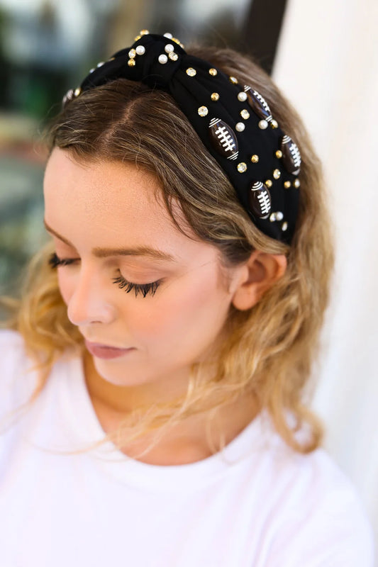 Football & Stone Embellished Top Knot Headband