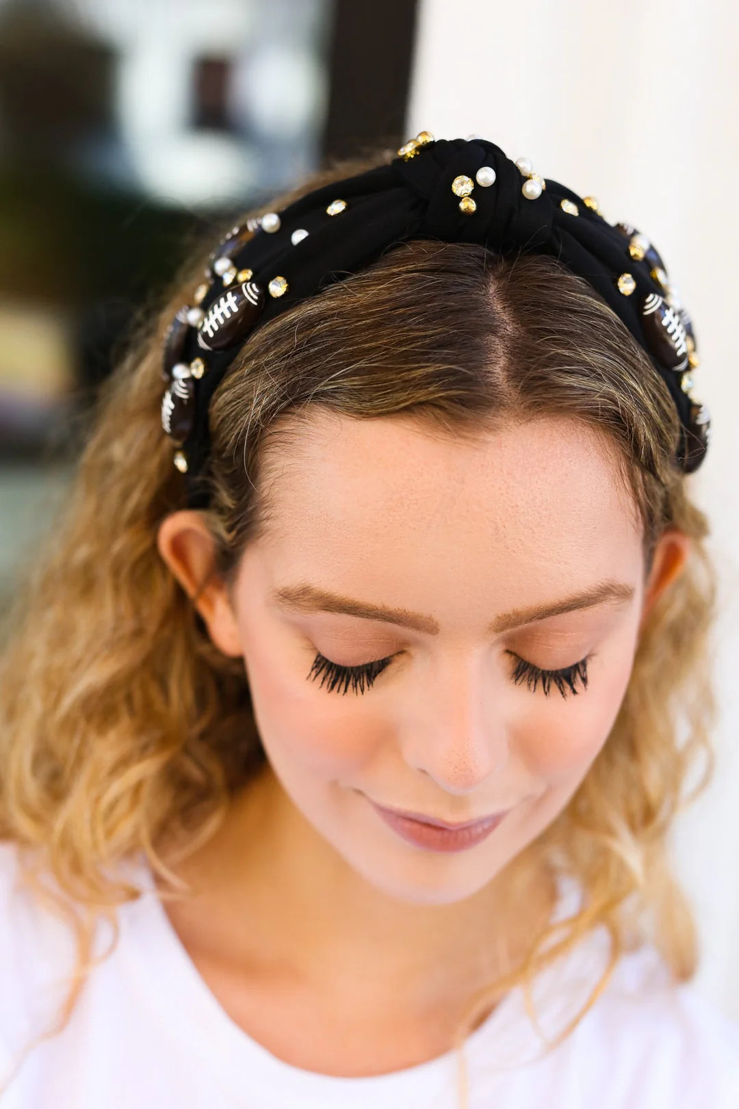 Football & Stone Embellished Top Knot Headband