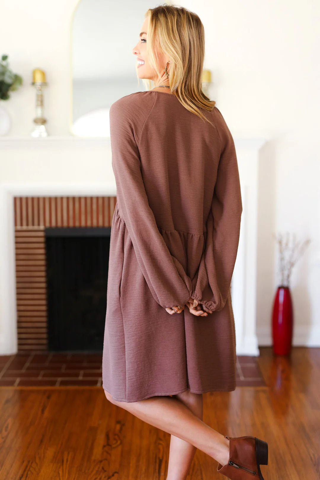 waffle knit babydoll dress Ethel Waffle Knit Dress