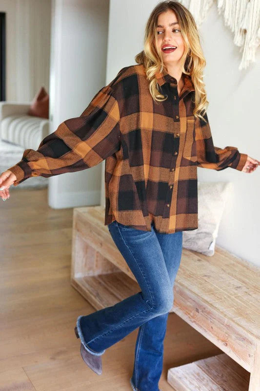 Rock’n Plaid Camel & Charcoal Button Down