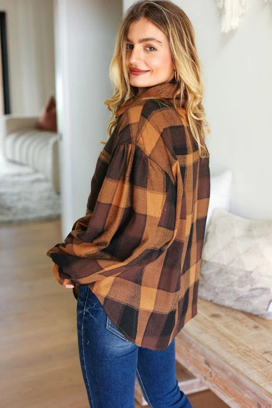 Rock’n Plaid Camel & Charcoal Button Down