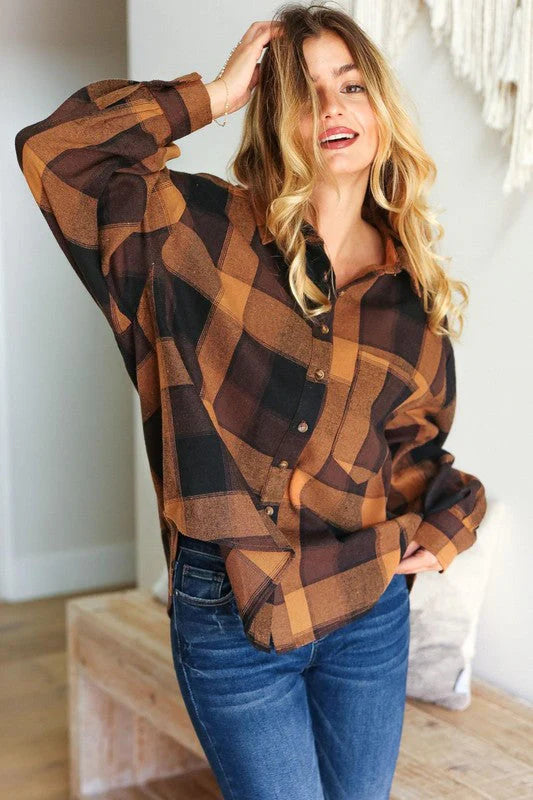 Rock’n Plaid Camel & Charcoal Button Down