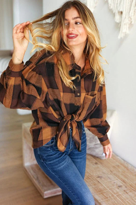 Rock’n Plaid Camel & Charcoal Button Down