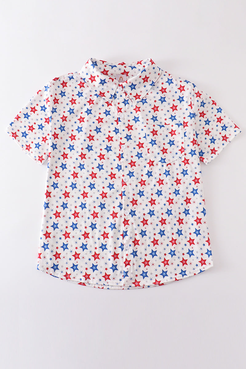 Patriotic Star Print Men Shirt