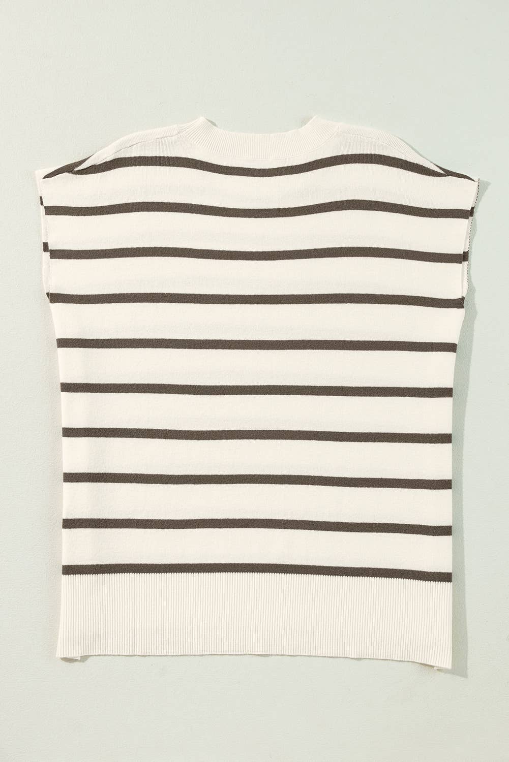 Striped Side Slits Short Sleeve Sweater Tee