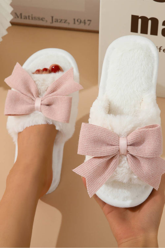 Bow Knot Decor Plush Slippers | US6-11