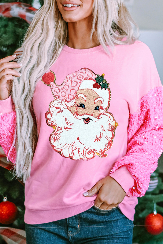 Santa Christmas Graphic Sequin Sleeve Top