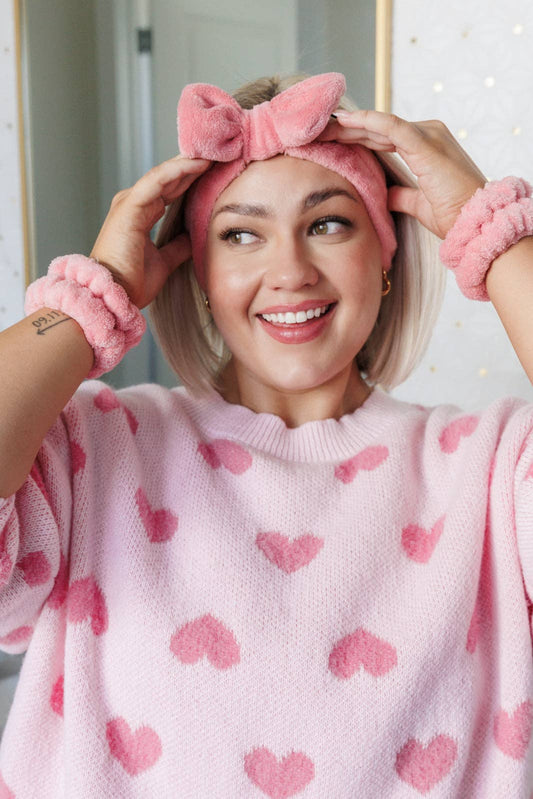 Effortless Days Stretchy Headband & Wristband Set in Heathered Pink